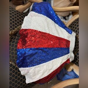 MAD Engine Red, Blue, and White Sequin Mini Skirt